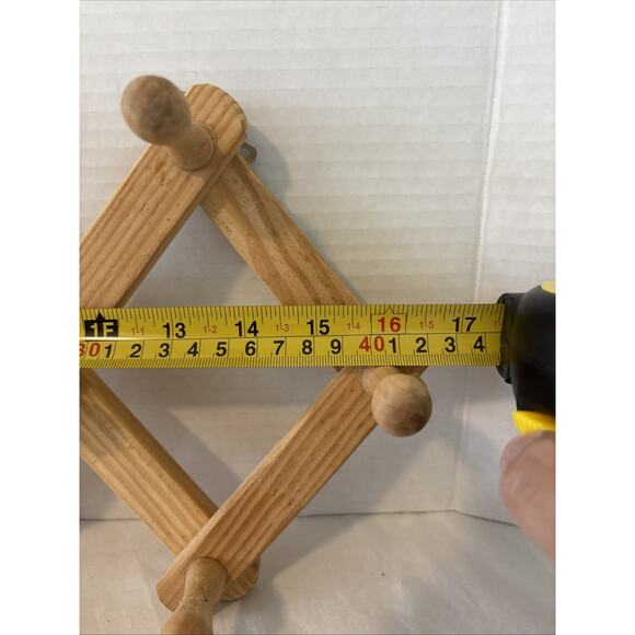 Vintage 10 Peg Wooden Accordion Style Coat Hat Wall Rack Expandable Hanger - Picture 6 of 11